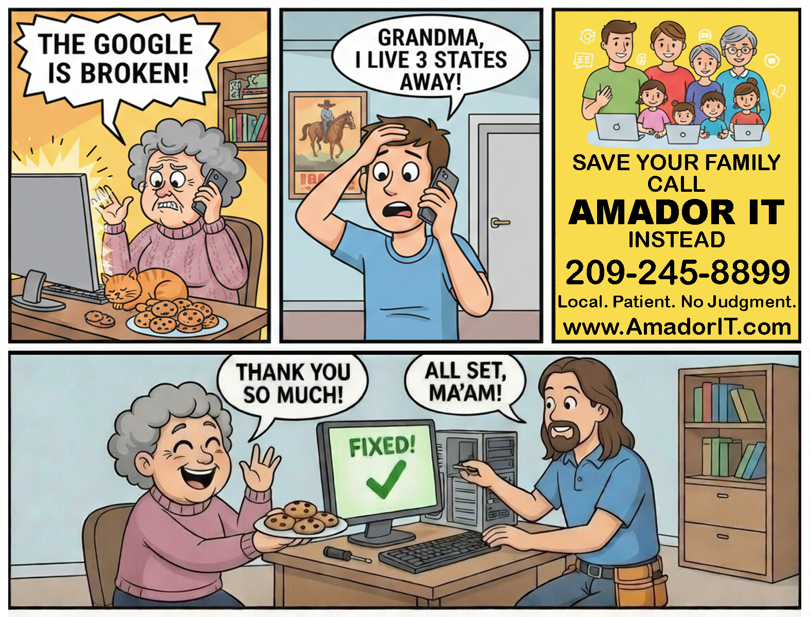 Comic: Grandma calls grandson about broken computer, Amador IT comes to the rescue