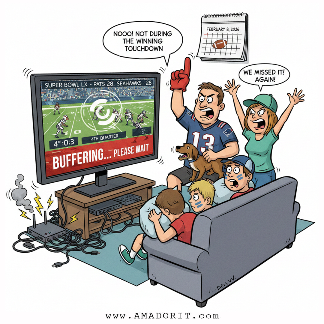 Super Bowl Buffering Disaster - Family watching game with BUFFERING on screen